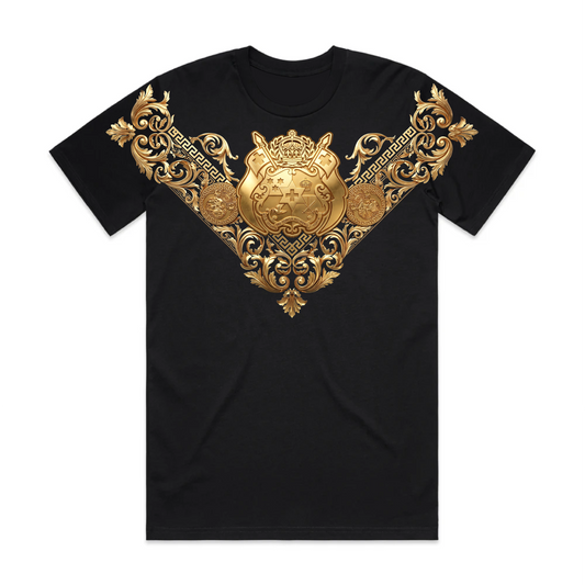6E BLK N GOLD T SHIRTS